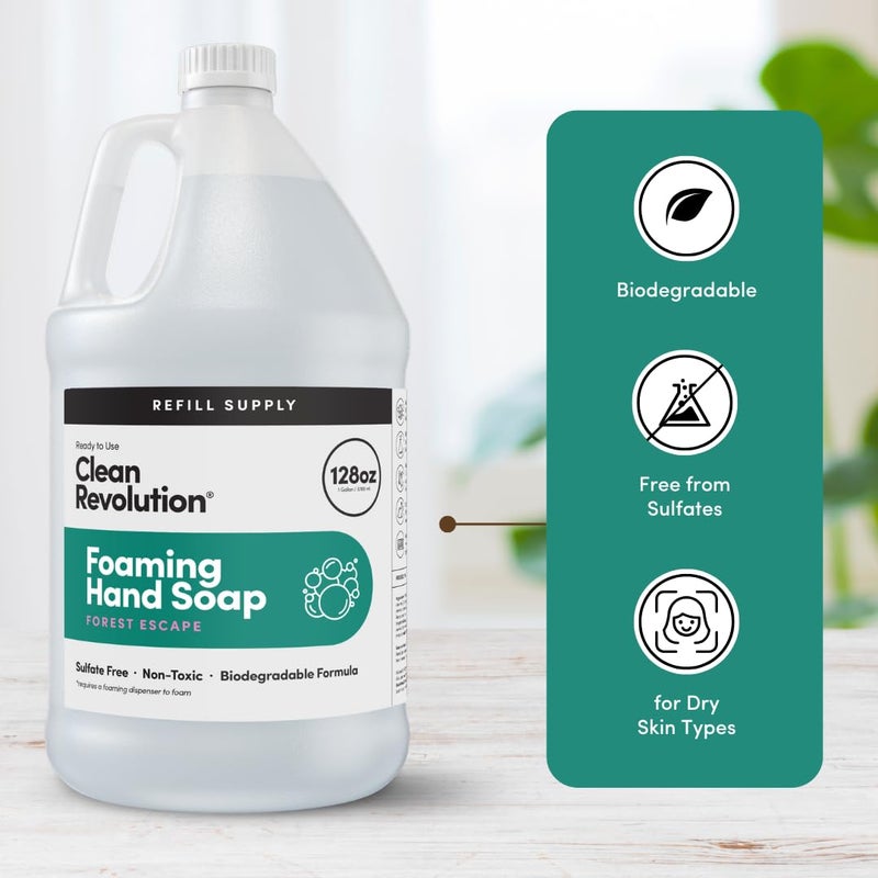 Clean Revolution Foaming Hand Soap Refill Supply Container, Ready to Use Formula, Forest Escape Fragrance, Gluten Free, 128 Fl. Oz - Image 4